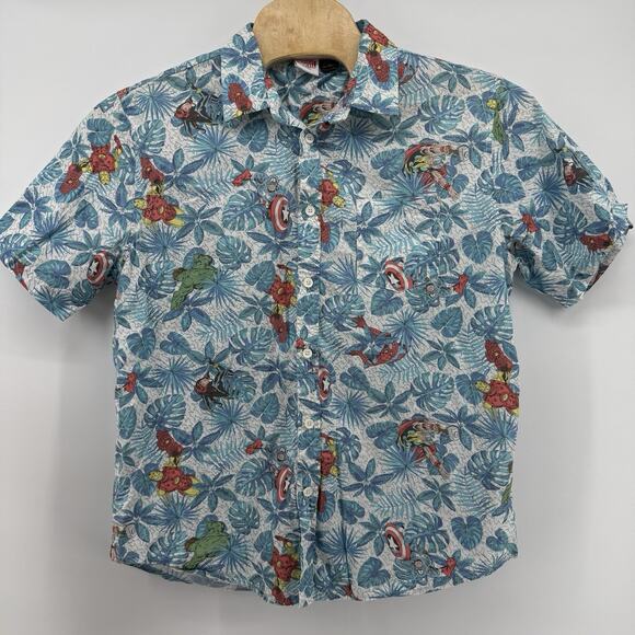 Marvel Shirt Mens XL Floral Hawaiian Avengers Button Up Short Sleeve Camp Collar - Picture 1 of 10